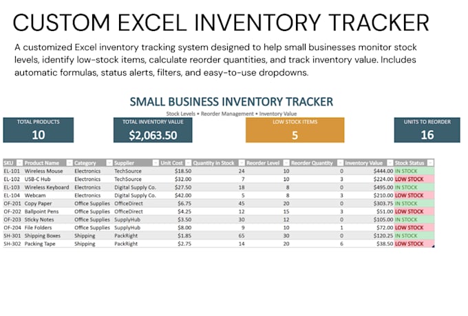 a custom excel inventory and reorder tracking system